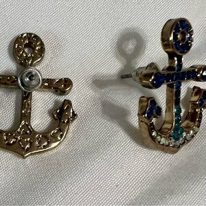 Betsey Johnson Gold and Blue Anchor Earrings